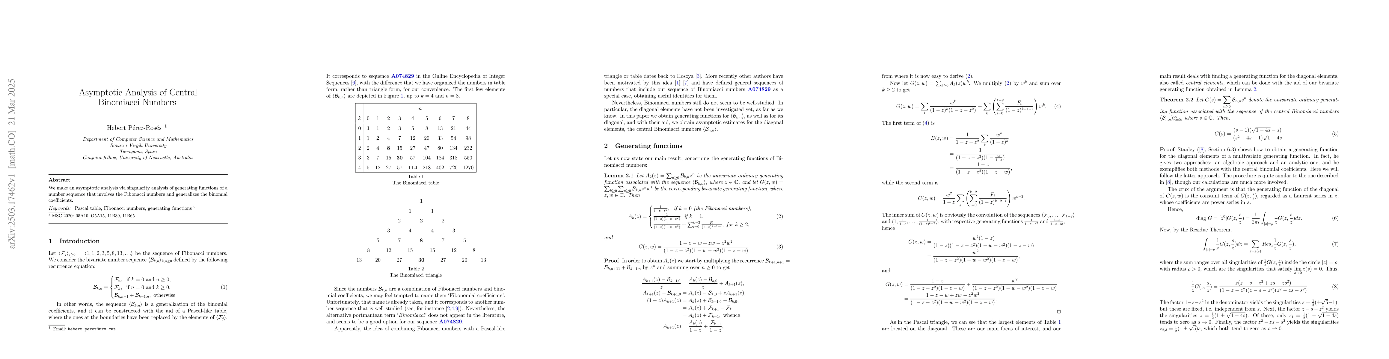 Thumbnail for Asymptotic Analysis of Central Binomiacci Numbers