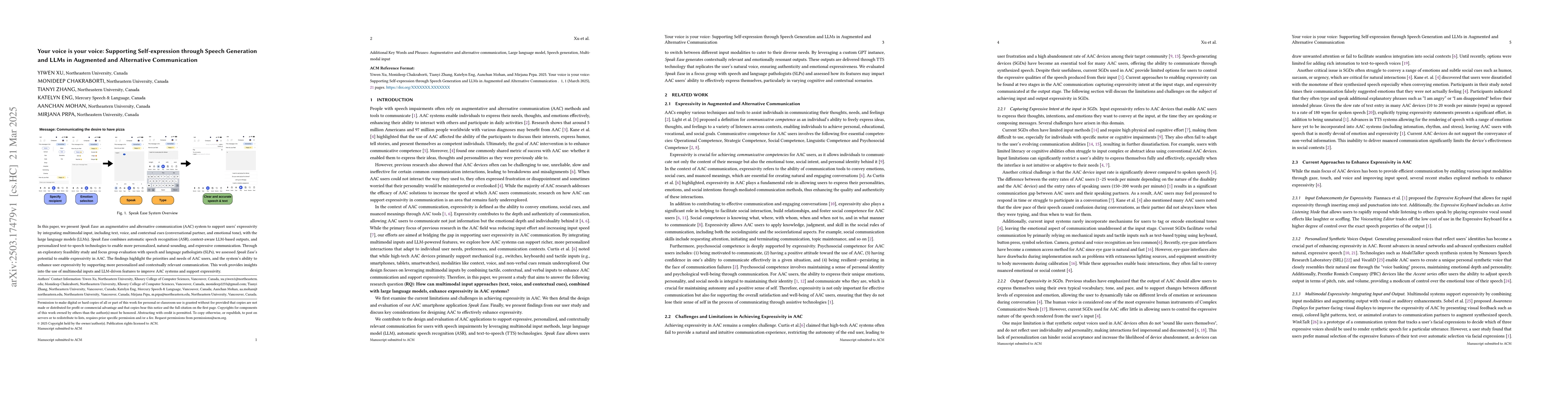 Thumbnail for Your voice is your voice: Supporting Self-expression through Speech
  Generation and LLMs in Augmented and Alternative Communication