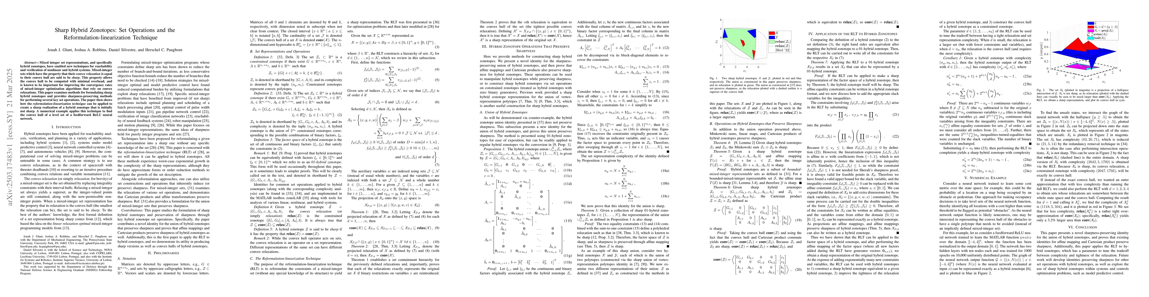Thumbnail for Sharp Hybrid Zonotopes: Set Operations and the
  Reformulation-linearization Technique