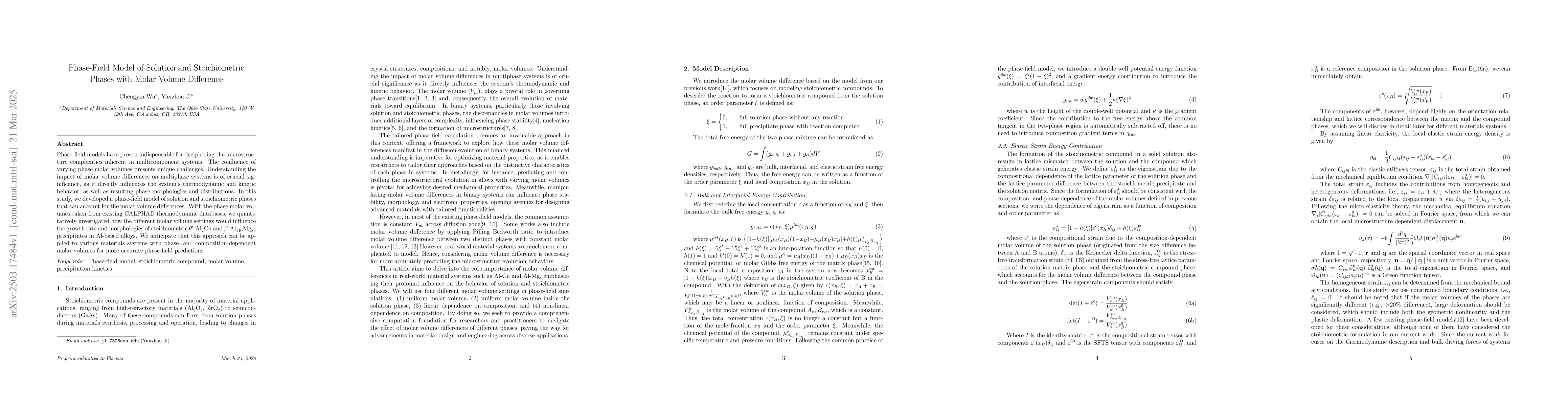 Thumbnail for Phase-Field Model of Solution and Stoichiometric Phases with Molar
  Volume Difference