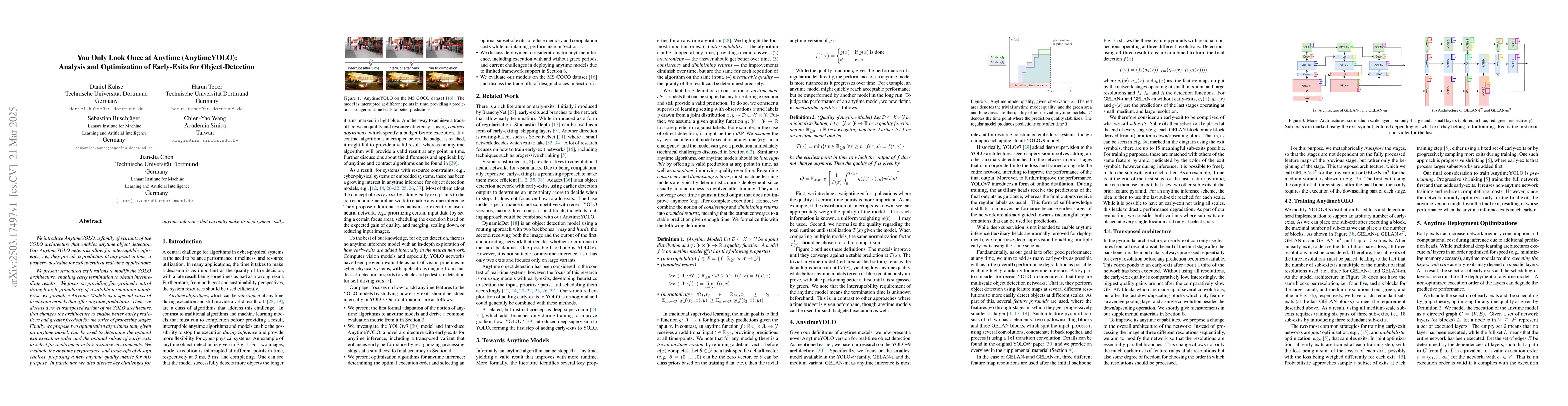 Thumbnail for You Only Look Once at Anytime (AnytimeYOLO): Analysis and Optimization
  of Early-Exits for Object-Detection
