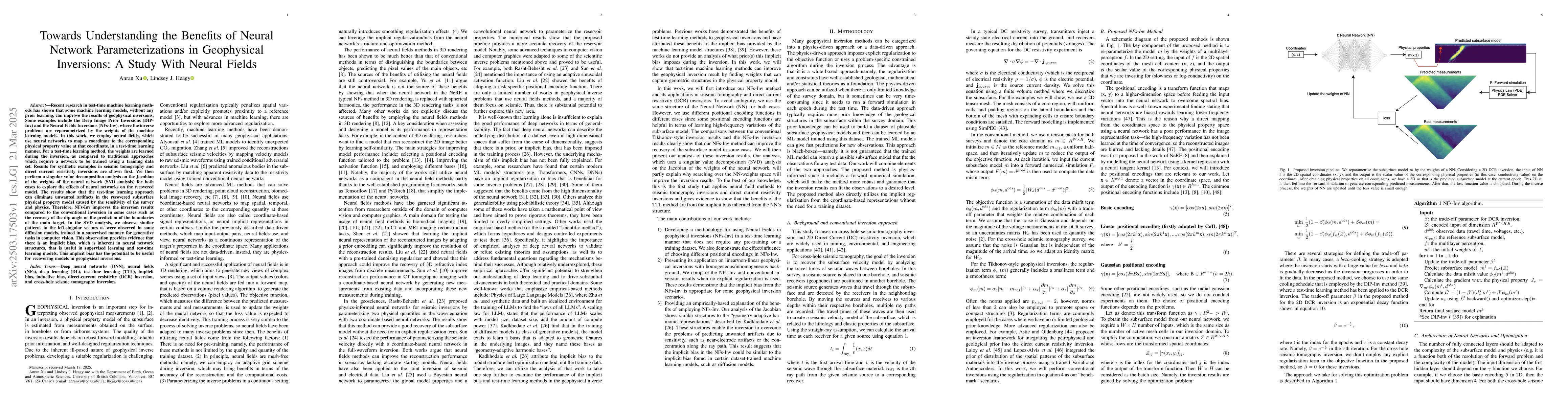Thumbnail for Towards Understanding the Benefits of Neural Network Parameterizations
  in Geophysical Inversions: A Study With Neural Fields