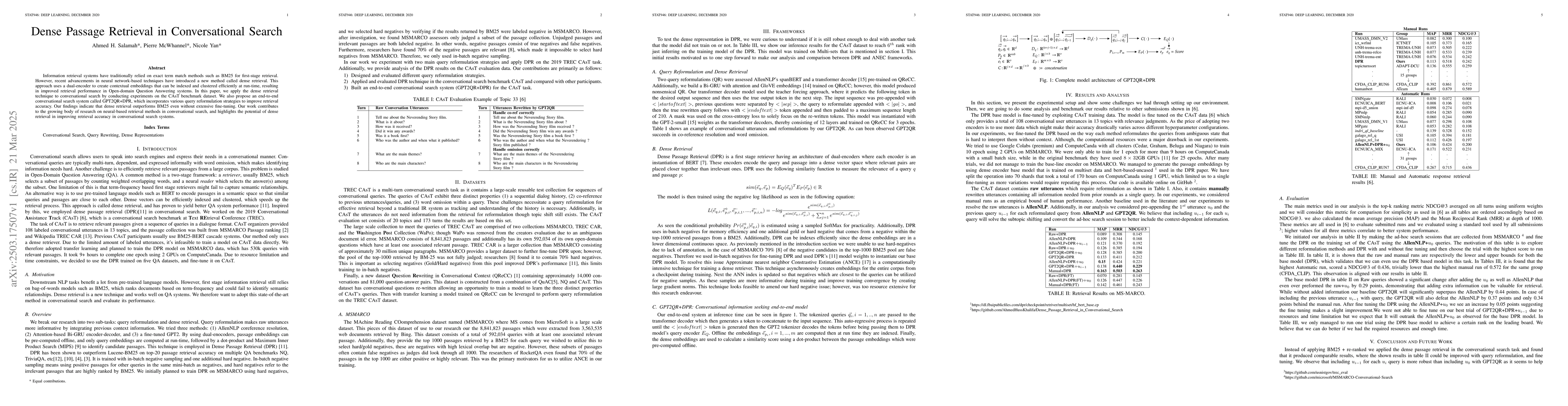 Thumbnail for Dense Passage Retrieval in Conversational Search