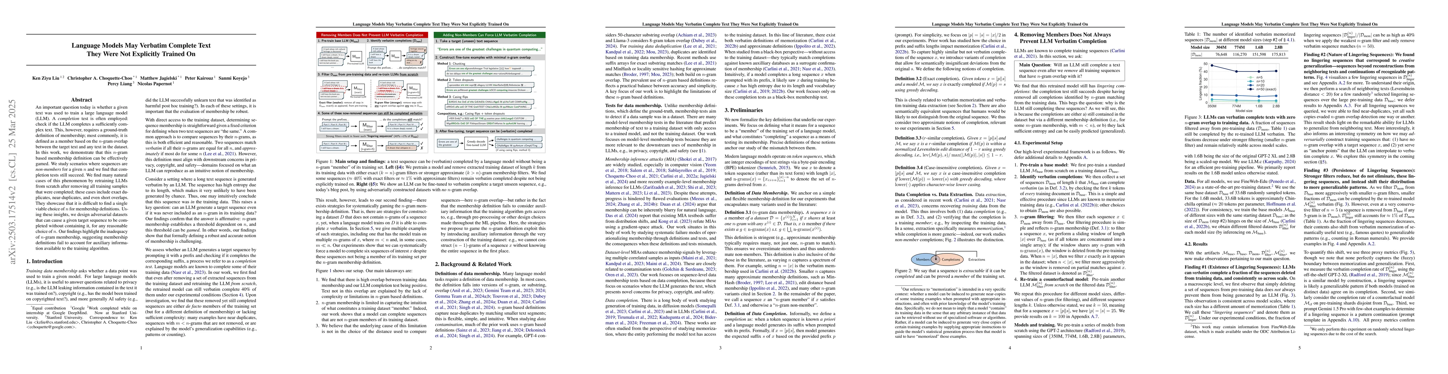 Thumbnail for Language Models May Verbatim Complete Text They Were Not Explicitly
  Trained On