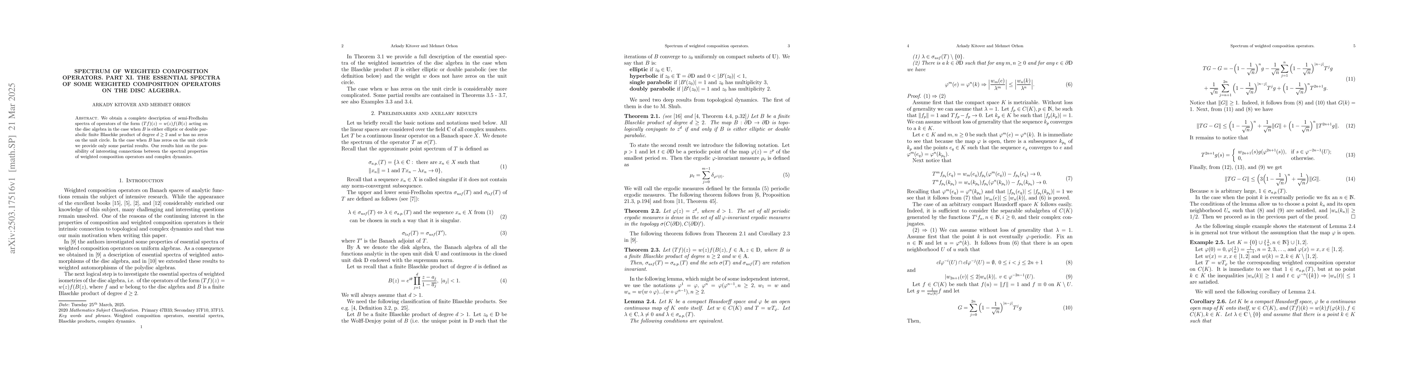 Thumbnail for Spectrum of weighted composition operators. Part XI. The essential
  spectra of some weighted composition operators on the disc algebra