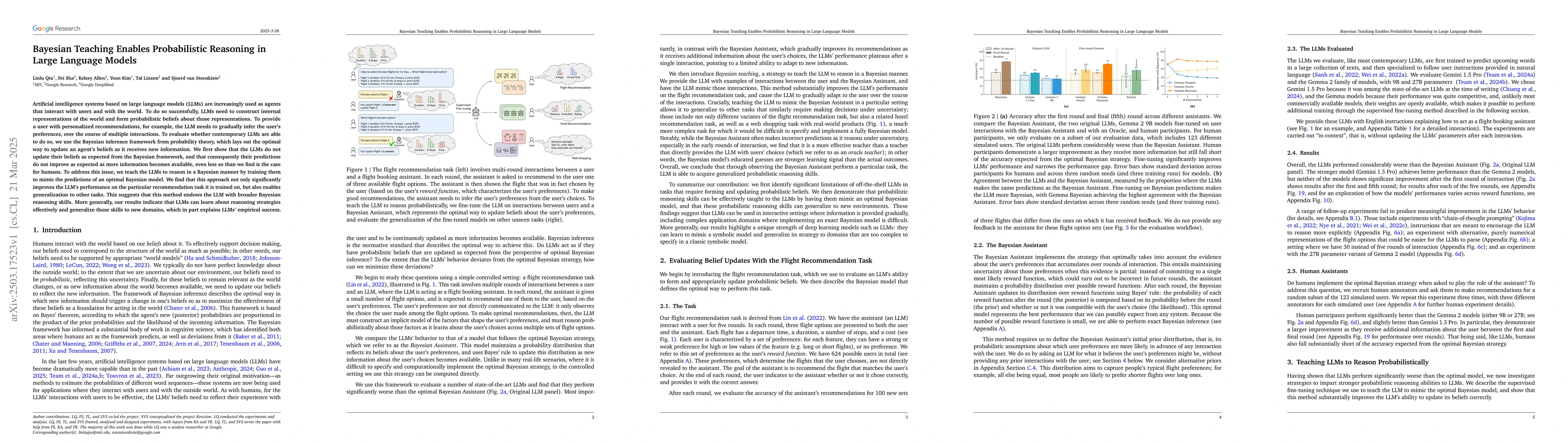 Thumbnail for Bayesian Teaching Enables Probabilistic Reasoning in Large Language
  Models