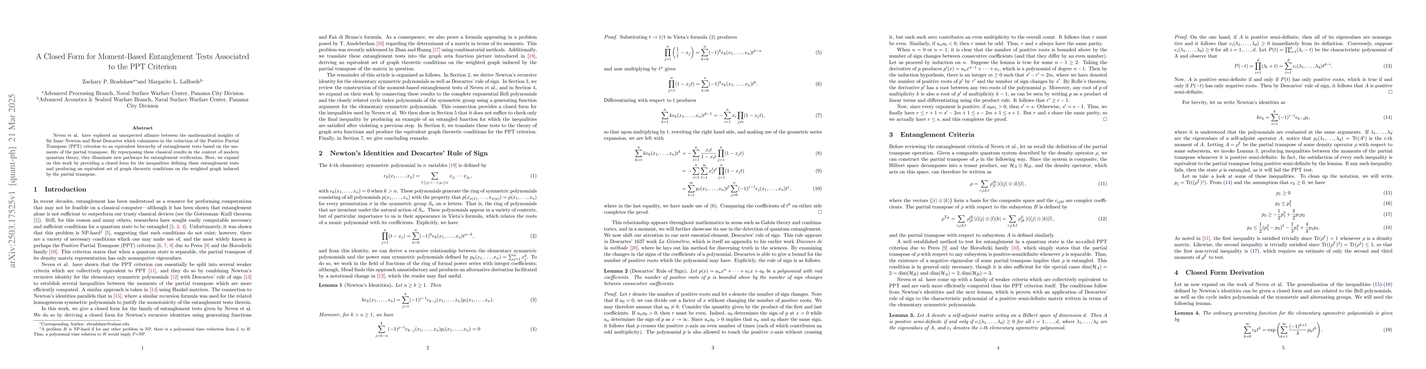 Thumbnail for A Closed Form for Moment-Based Entanglement Tests Associated to the PPT
  Criterion