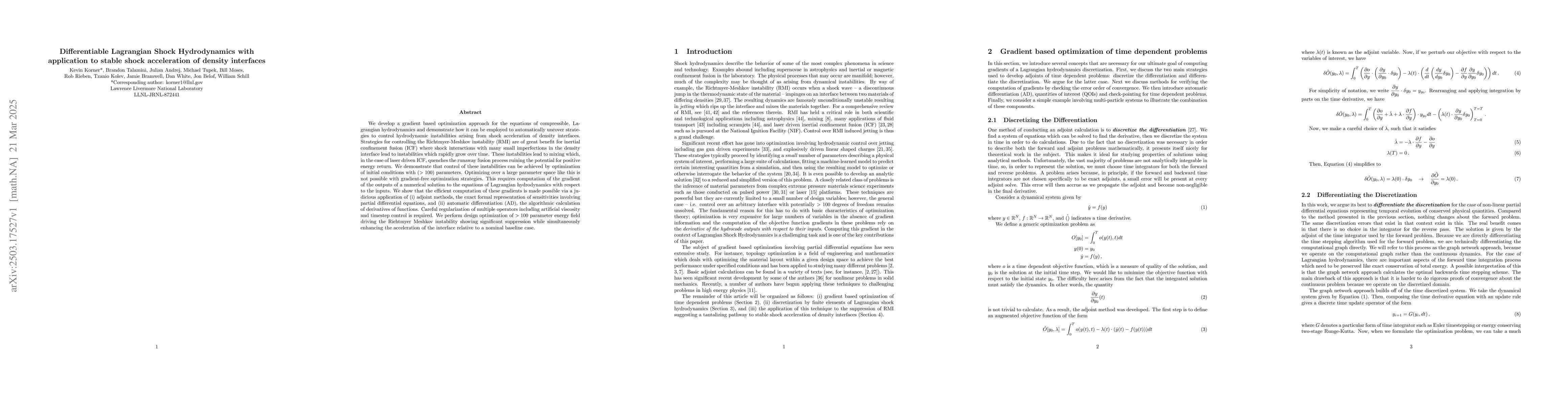 Thumbnail for Differentiable Lagrangian Shock Hydrodynamics with Application to Stable
  Shock Acceleration of Density Interfaces