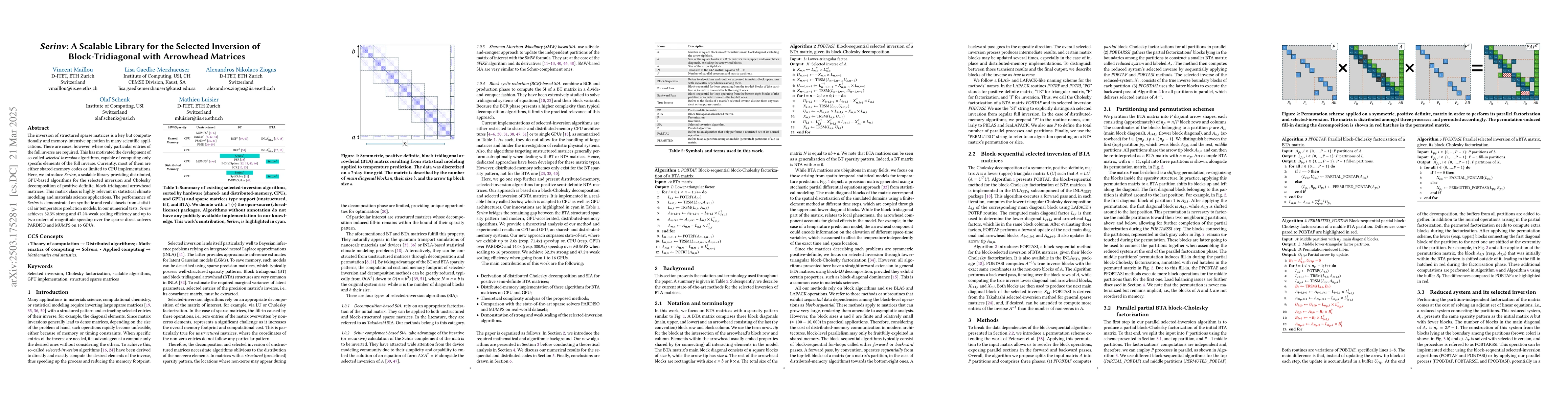 Thumbnail for Serinv: A Scalable Library for the Selected Inversion of
  Block-Tridiagonal with Arrowhead Matrices