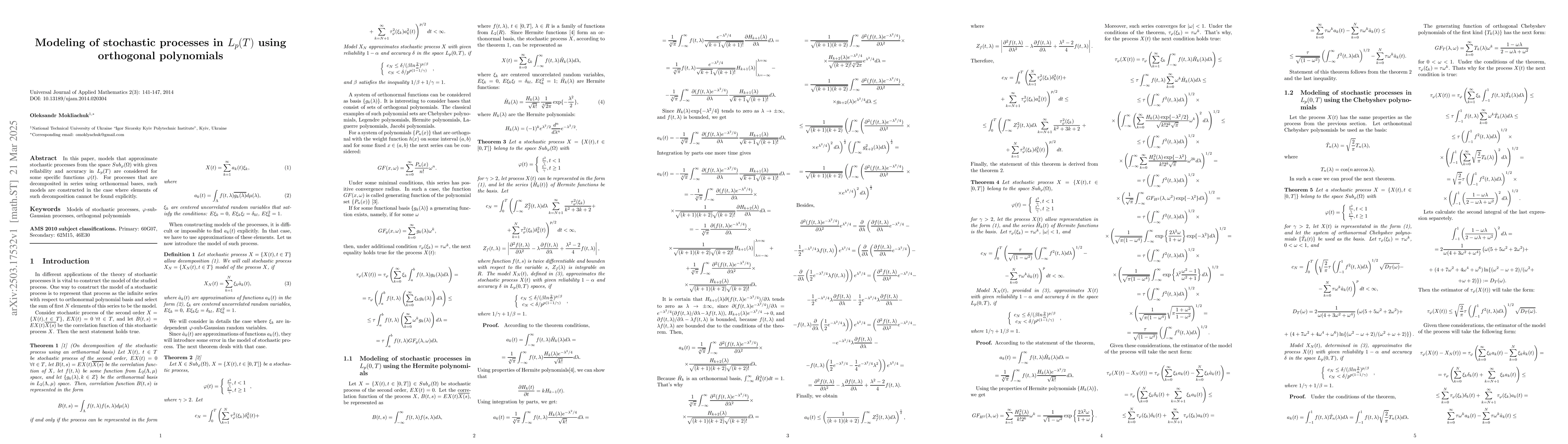 Thumbnail for Modeling of stochastic processes in $L_p(T)$ using orthogonal
  polynomials