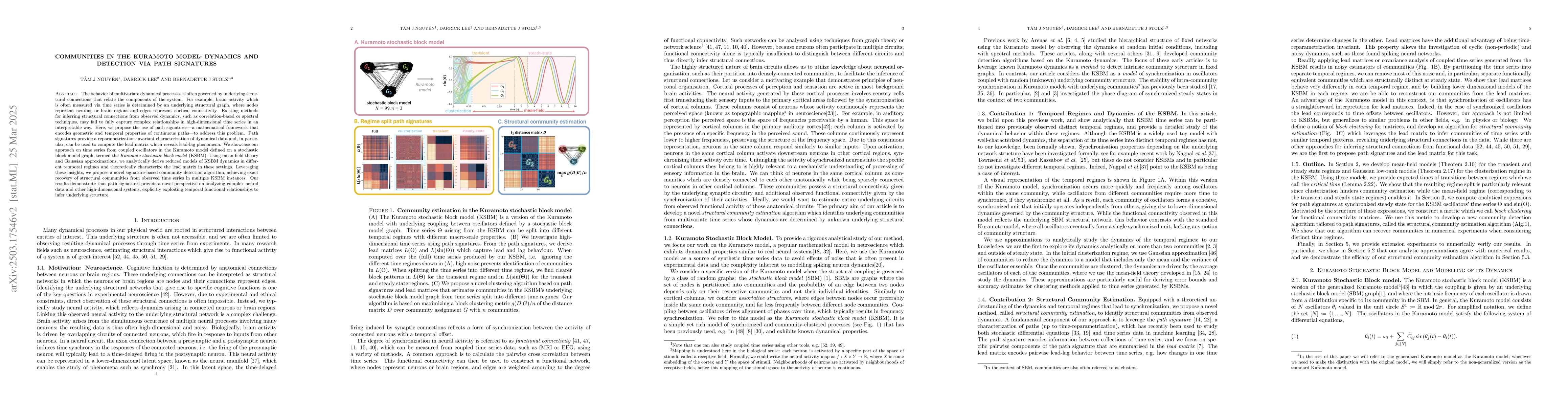 Thumbnail for Communities in the Kuramoto Model: Dynamics and Detection via Path
  Signatures