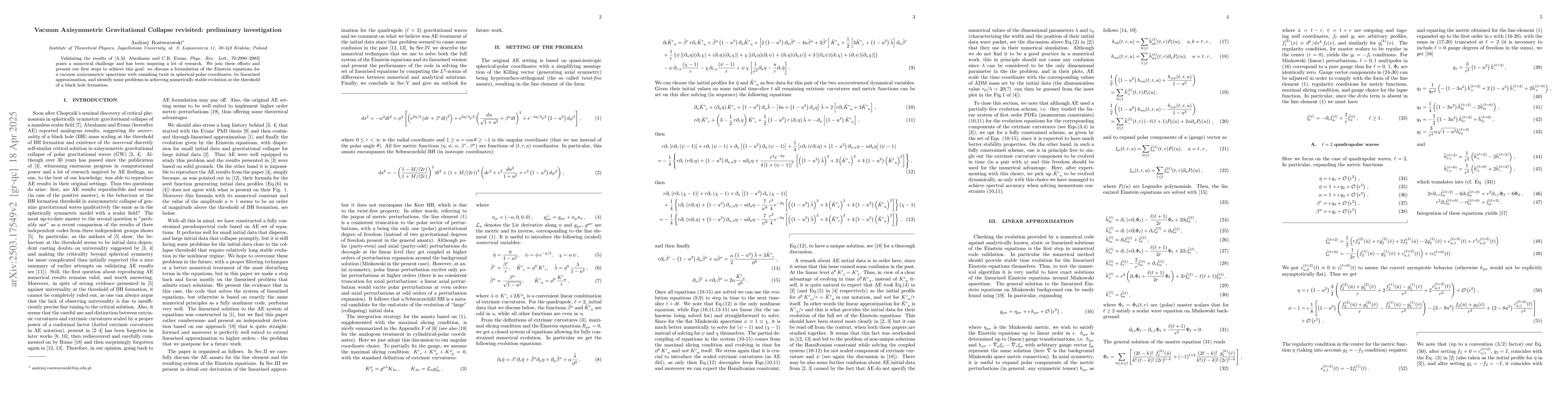 Thumbnail for Vacuum axisymmetric gravitational collapse revisited: preliminary
  investigation