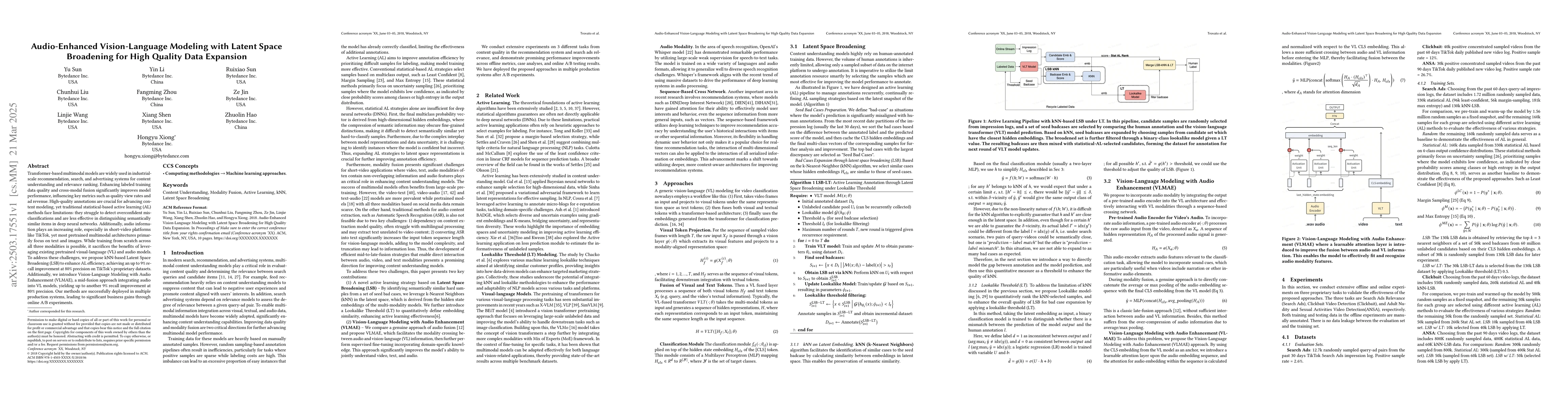 Thumbnail for Audio-Enhanced Vision-Language Modeling with Latent Space Broadening for
  High Quality Data Expansion