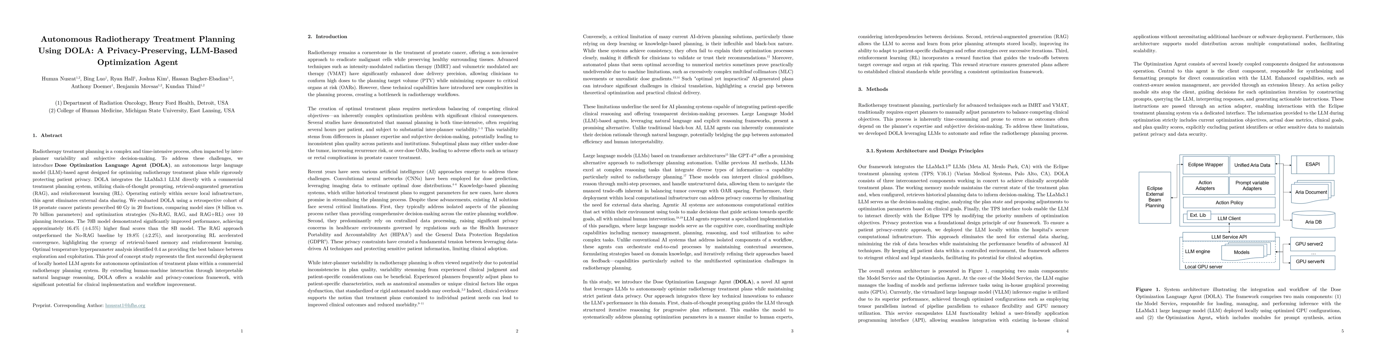 Thumbnail for Autonomous Radiotherapy Treatment Planning Using DOLA: A
  Privacy-Preserving, LLM-Based Optimization Agent