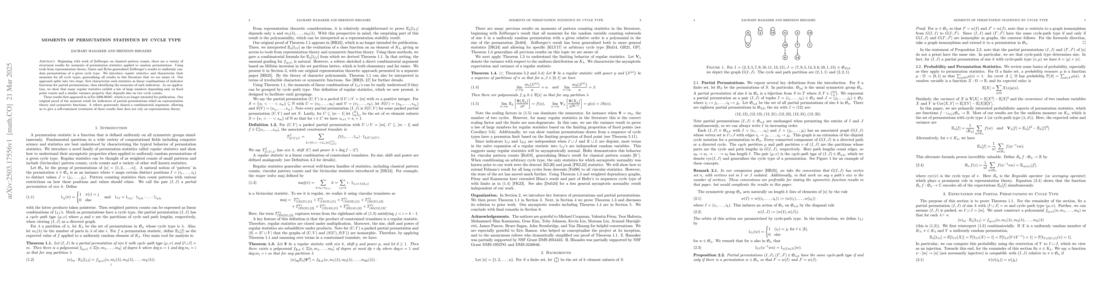 Thumbnail for Moments of permutation statistics by cycle type