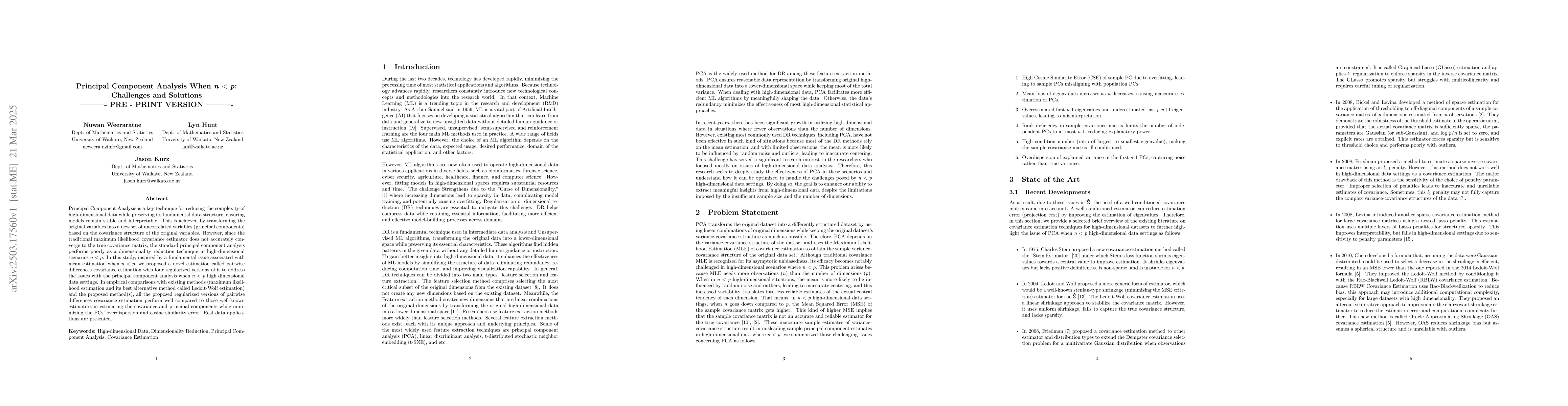 Thumbnail for Principal Component Analysis When n < p: Challenges and Solutions