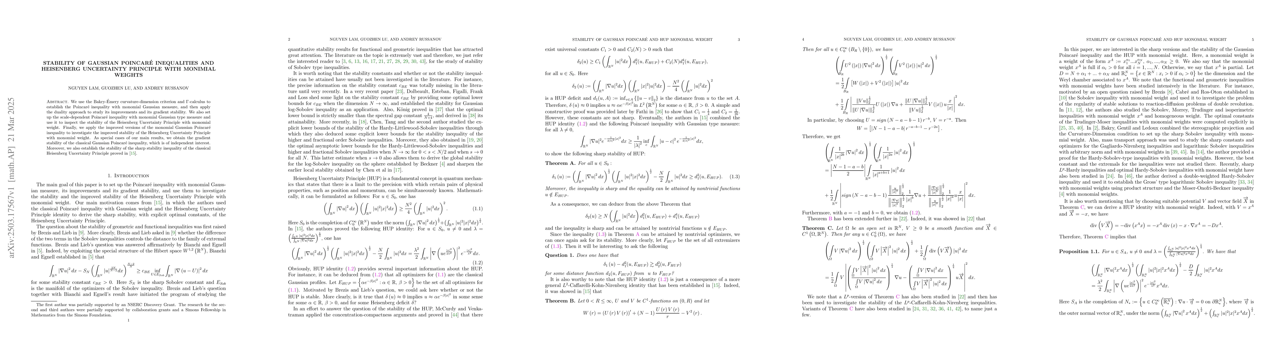 Thumbnail for Stability of Gaussian Poincaré inequalities and Heisenberg
  Uncertainty Principle with monimial weights