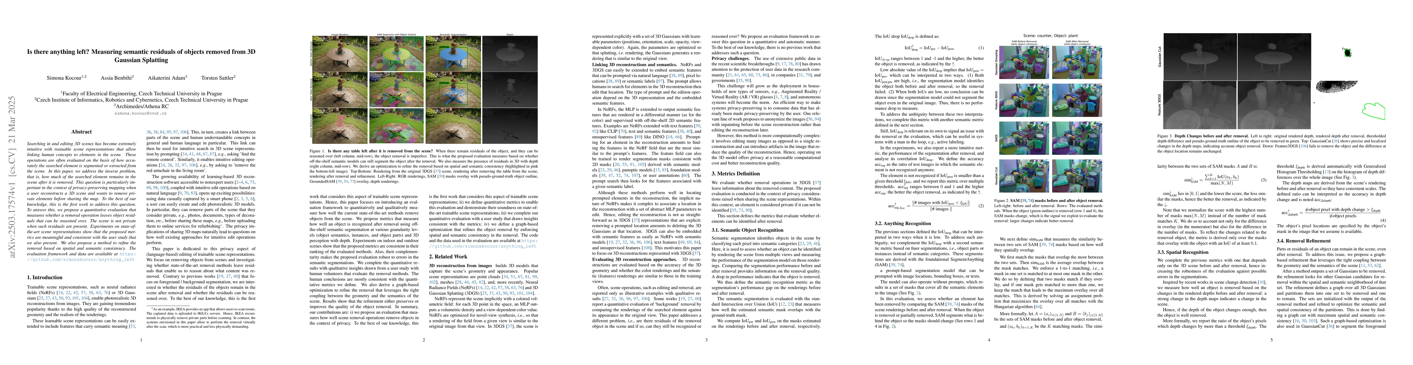 Thumbnail for Is there anything left? Measuring semantic residuals of objects removed
  from 3D Gaussian Splatting