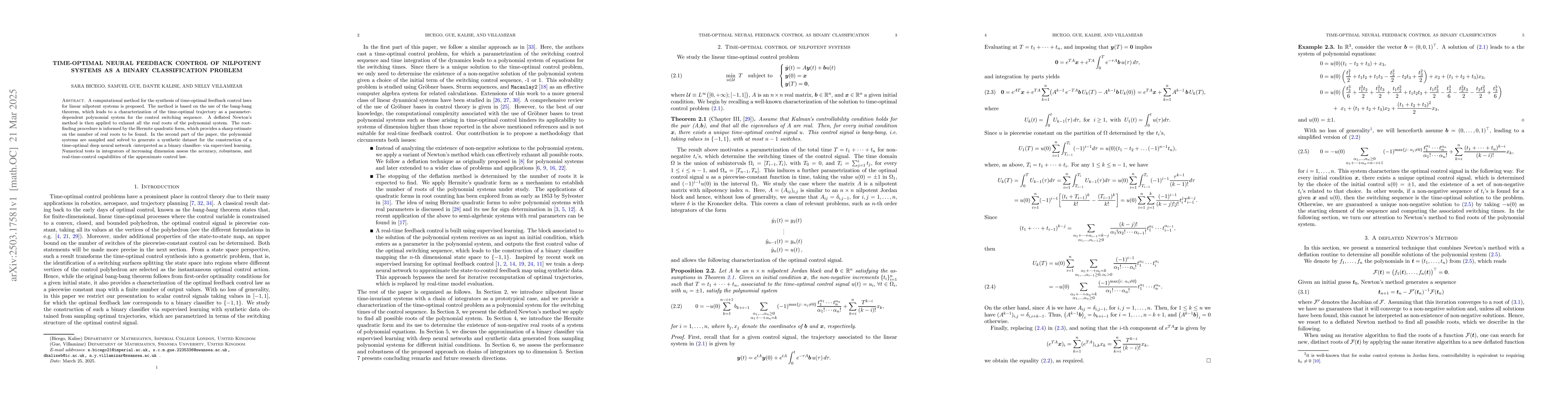 Thumbnail for Time-optimal neural feedback control of nilpotent systems as a binary
  classification problem