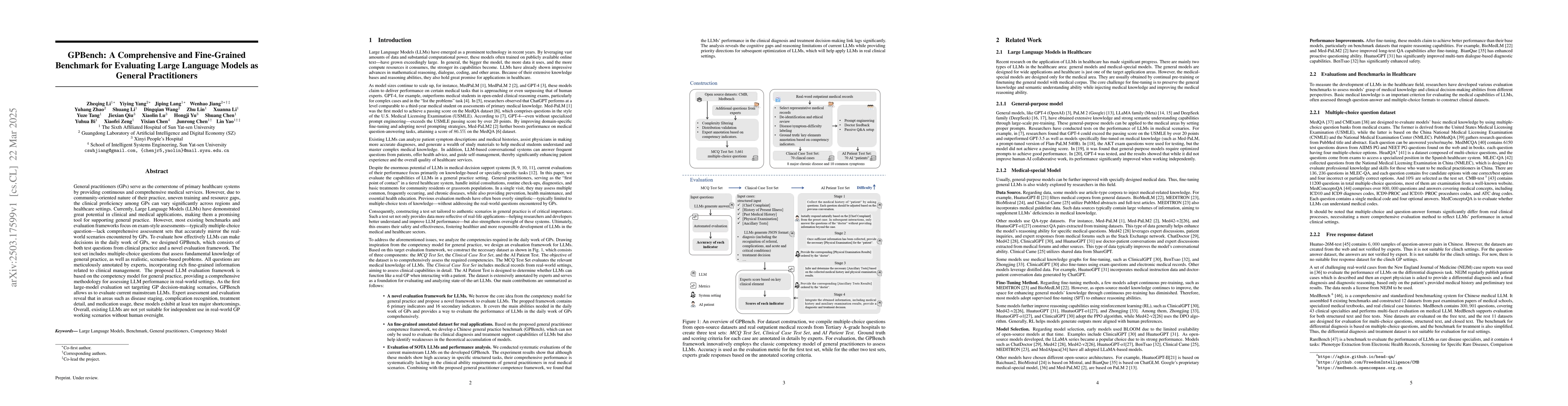 Thumbnail for GPBench: A Comprehensive and Fine-Grained Benchmark for Evaluating Large
  Language Models as General Practitioners