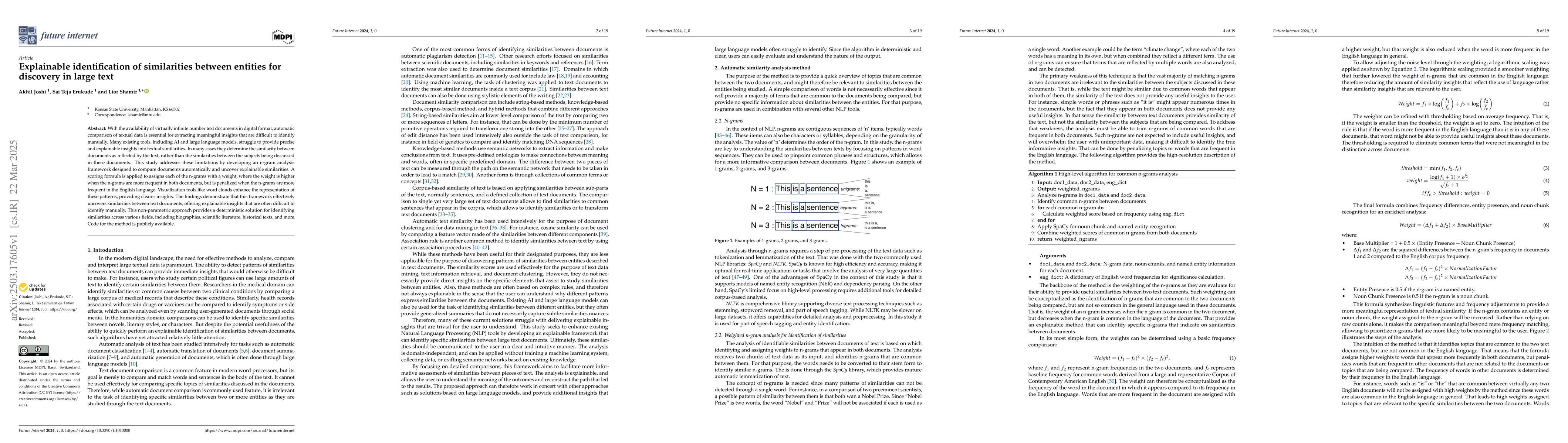 Thumbnail for Explainable identification of similarities between entities for
  discovery in large text