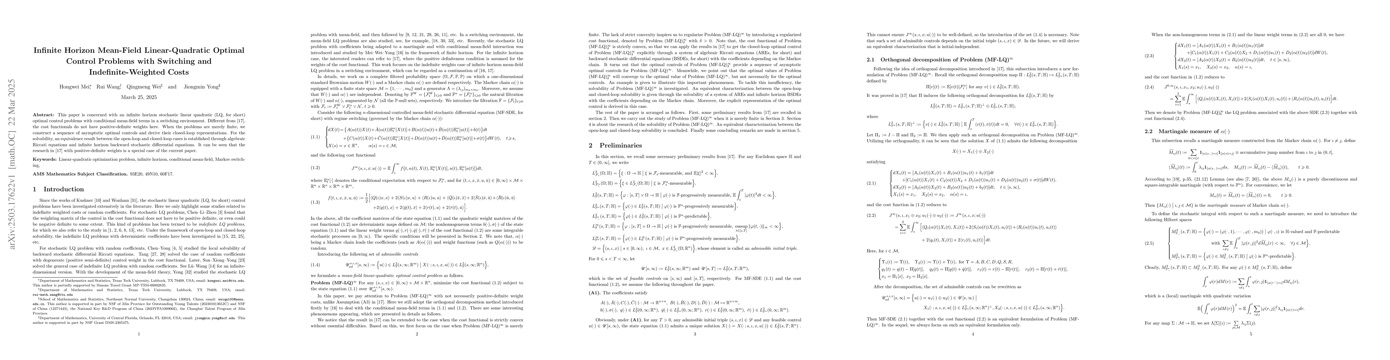 Thumbnail for Infinite Horizon Mean-Field Linear-Quadratic Optimal Control Problems
  with Switching and Indefinite-Weighted Costs