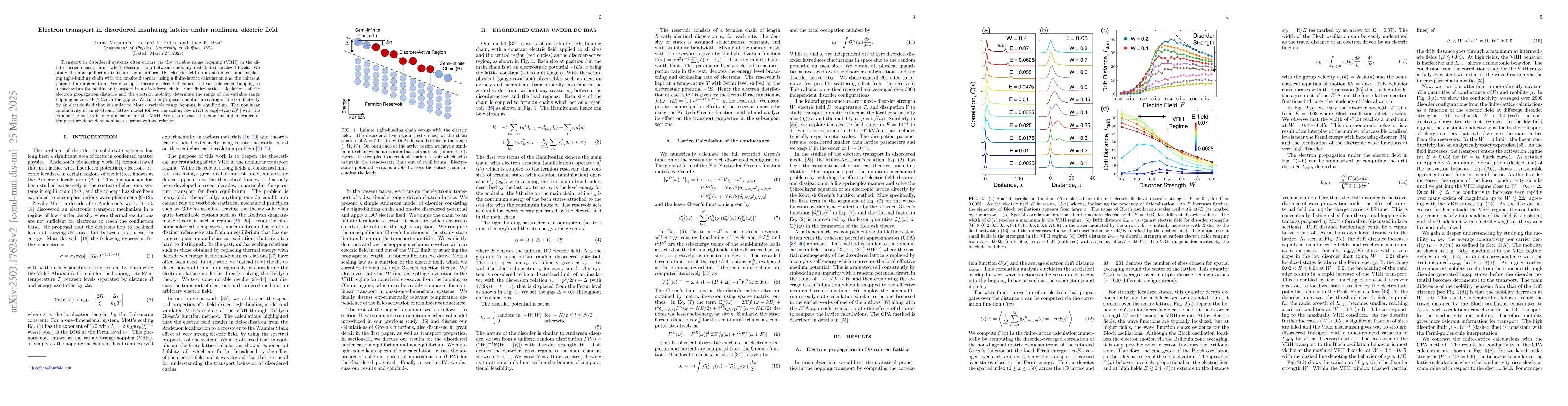 Thumbnail for Electron transport in disordered insulating lattice under nonlinear
  electric field