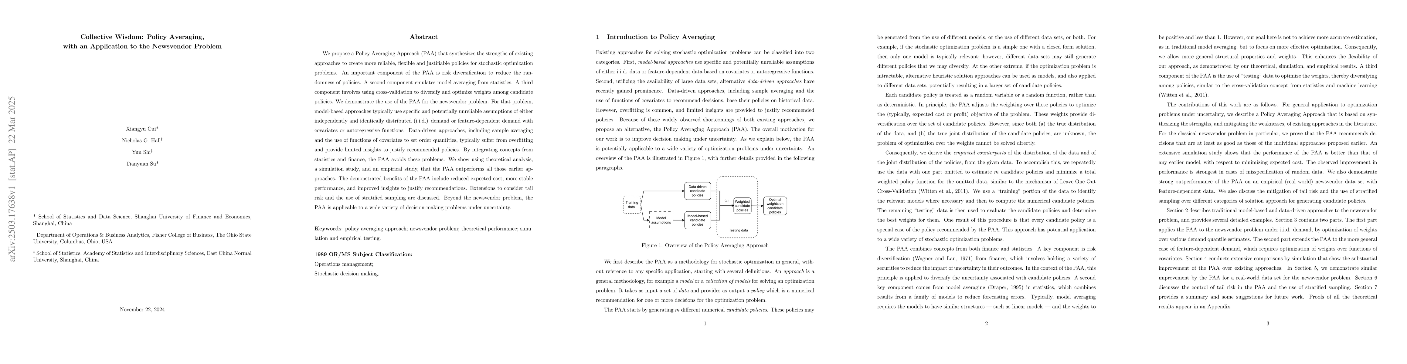Thumbnail for Collective Wisdom: Policy Averaging with an Application to the
  Newsvendor Problem