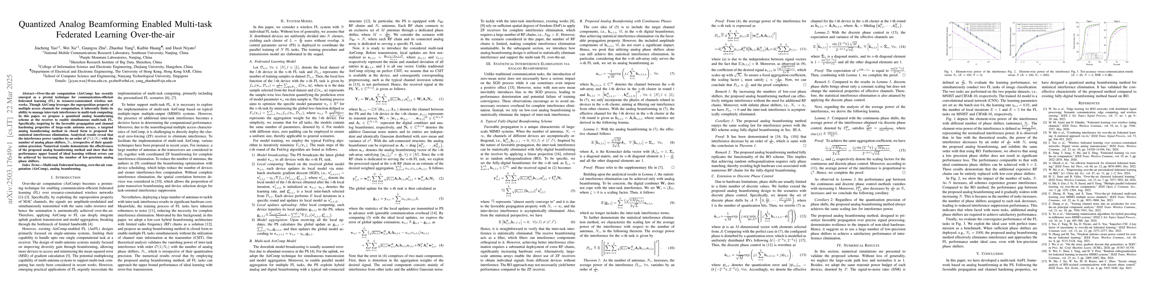 Thumbnail for Quantized Analog Beamforming Enabled Multi-task Federated Learning
  Over-the-air