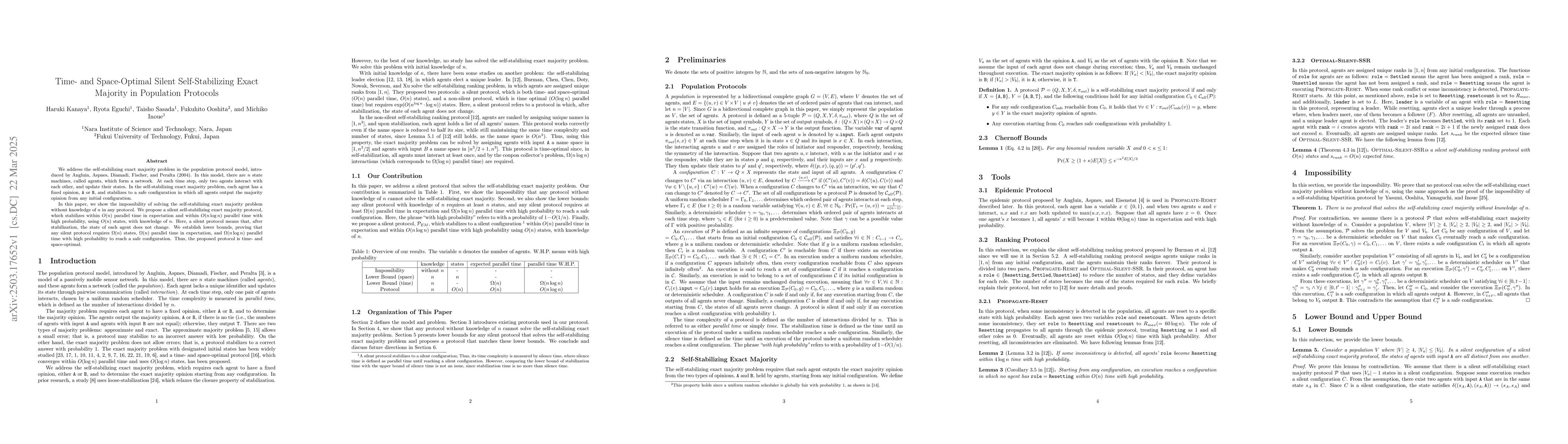 Thumbnail for Time- and Space-Optimal Silent Self-Stabilizing Exact Majority in
  Population Protocols