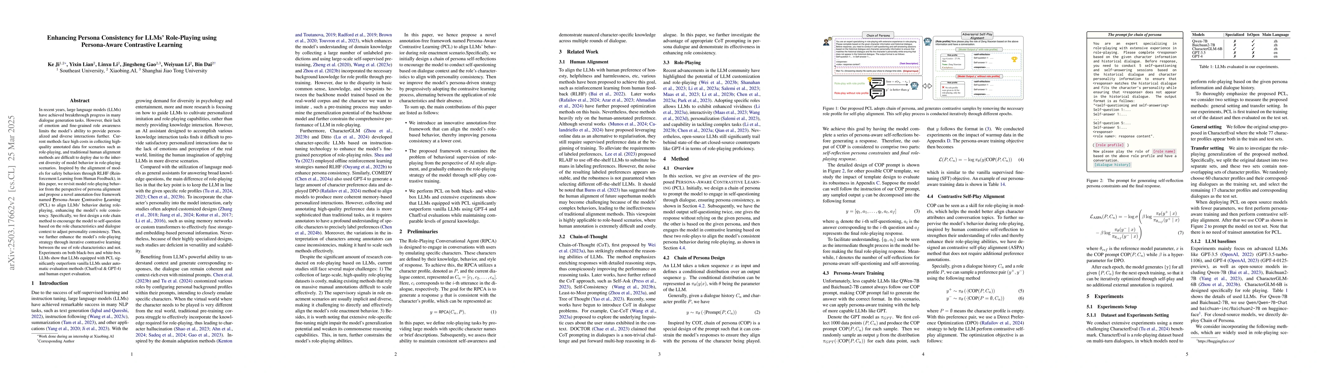 Thumbnail for Enhancing Persona Consistency for LLMs' Role-Playing using Persona-Aware
  Contrastive Learning