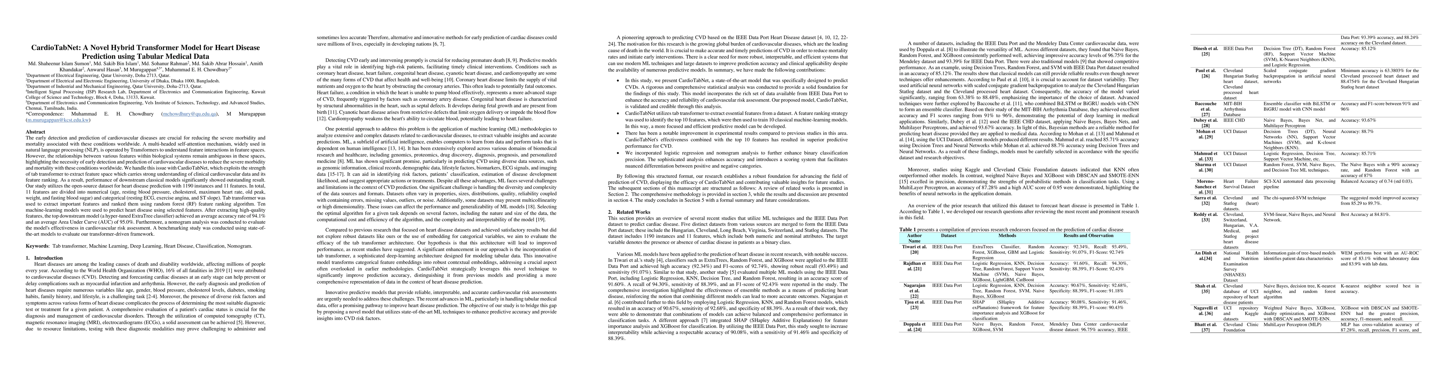 Thumbnail for CardioTabNet: A Novel Hybrid Transformer Model for Heart Disease
  Prediction using Tabular Medical Data