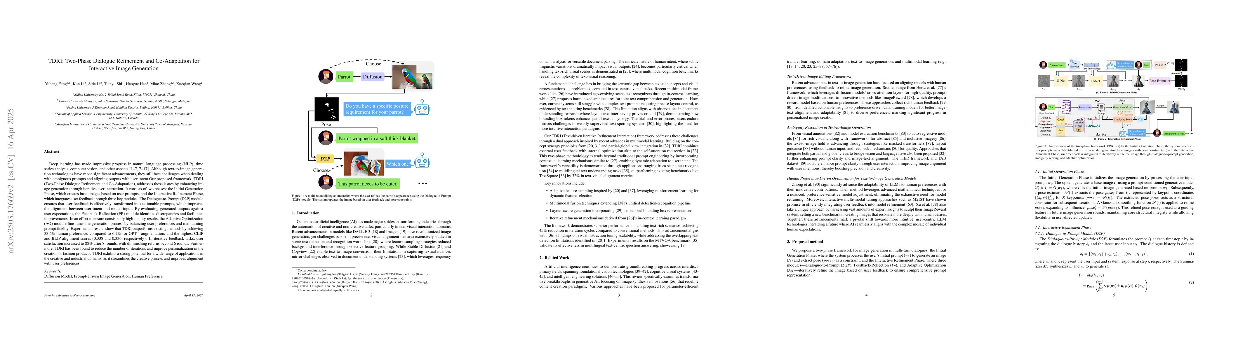 Thumbnail for TDRI: Two-Phase Dialogue Refinement and Co-Adaptation for Interactive
  Image Generation