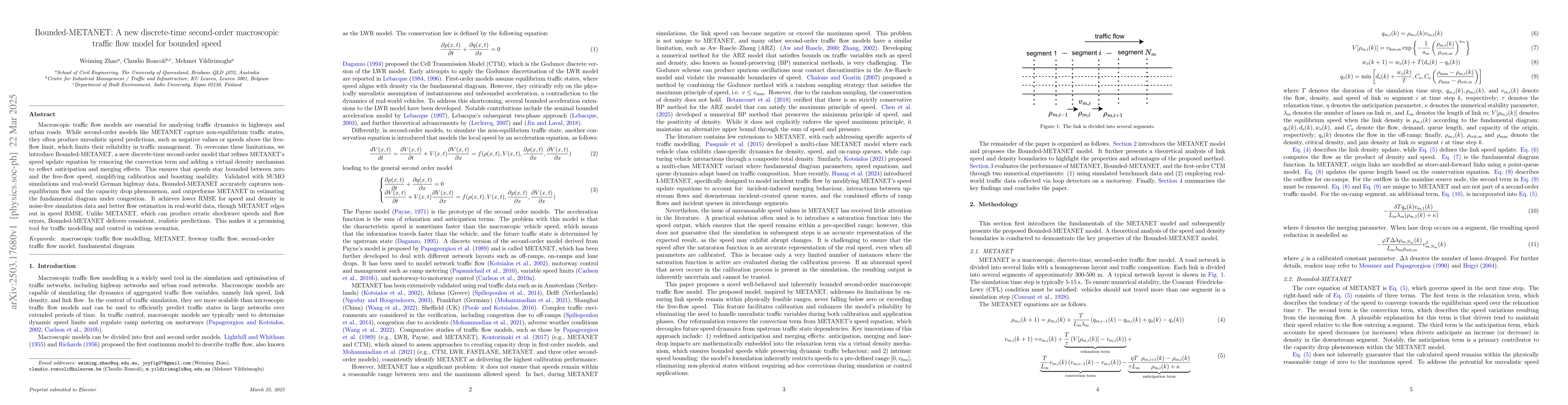 Thumbnail for Bounded-METANET: A new discrete-time second-order macroscopic traffic
  flow model for bounded speed