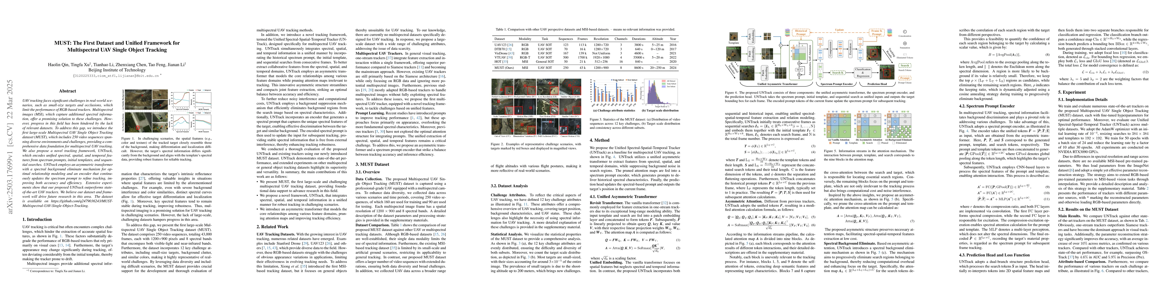 Thumbnail for MUST: The First Dataset and Unified Framework for Multispectral UAV
  Single Object Tracking