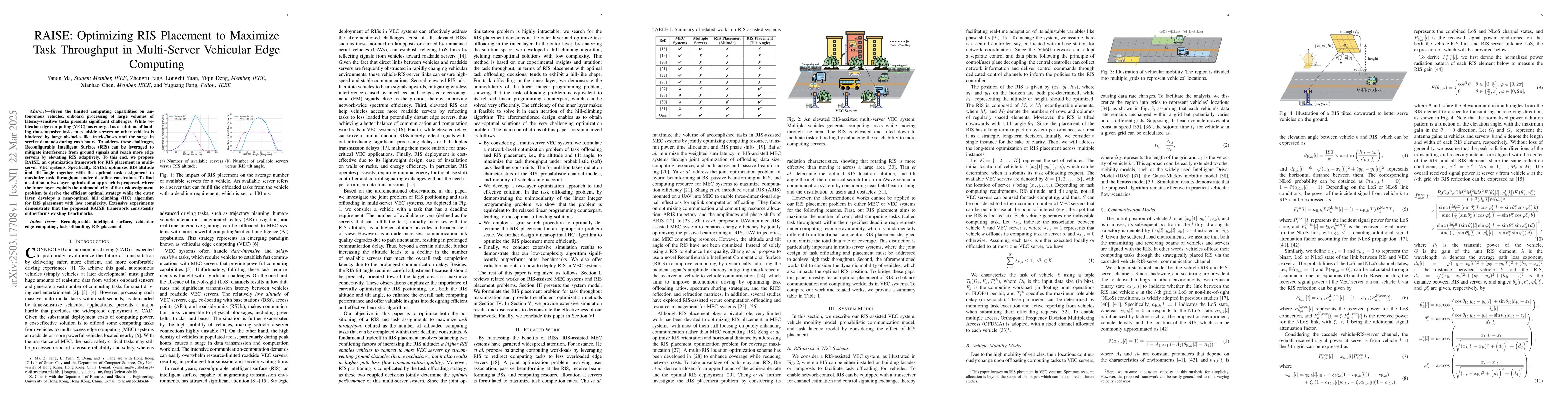 Thumbnail for RAISE: Optimizing RIS Placement to Maximize Task Throughput in
  Multi-Server Vehicular Edge Computing