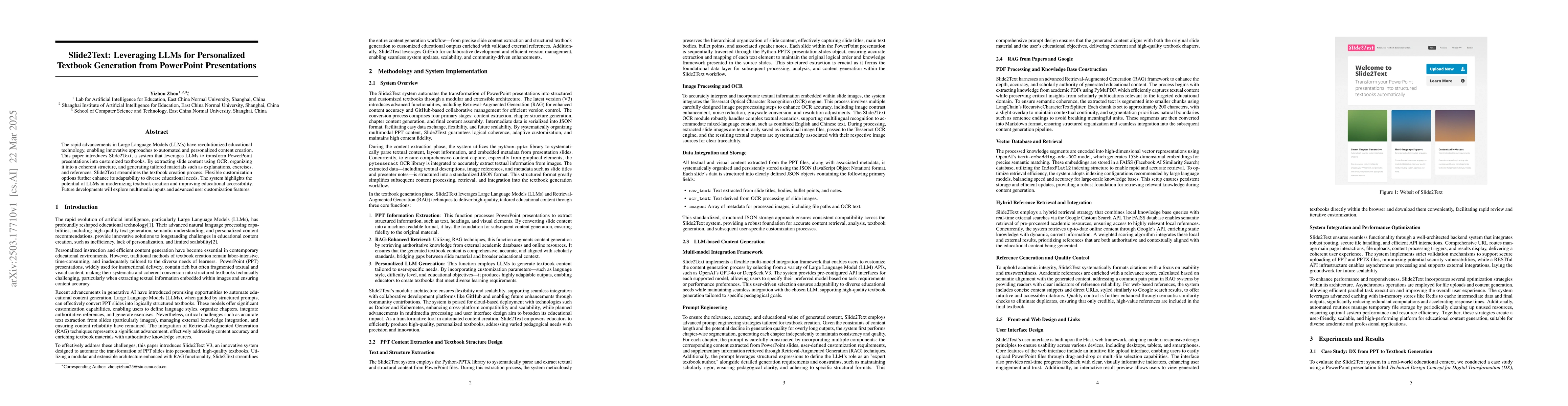 Thumbnail for Slide2Text: Leveraging LLMs for Personalized Textbook Generation from
  PowerPoint Presentations