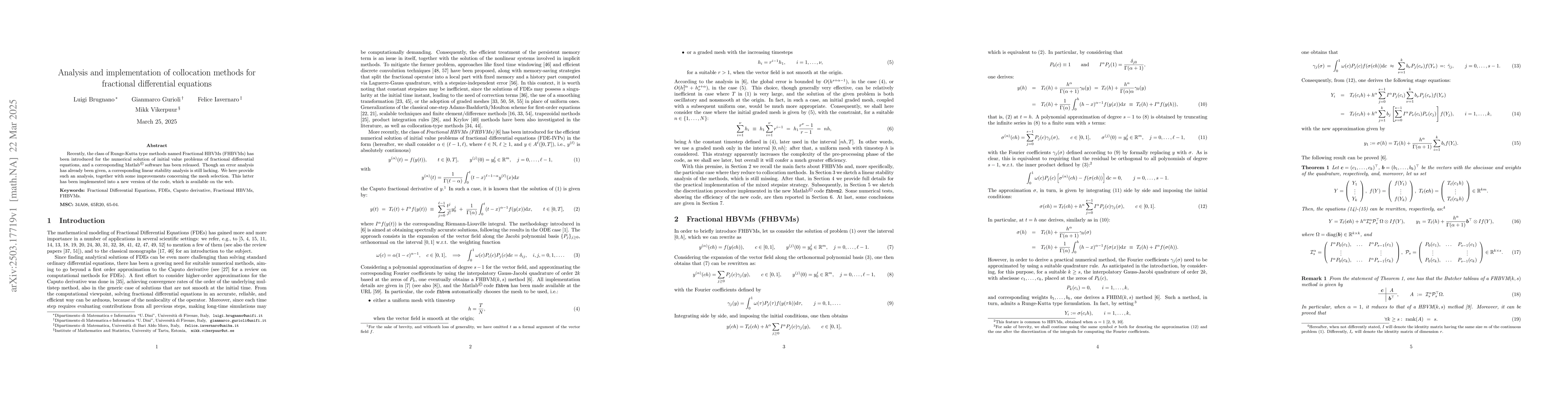 Thumbnail for Analysis and implementation of collocation methods for fractional
  differential equations