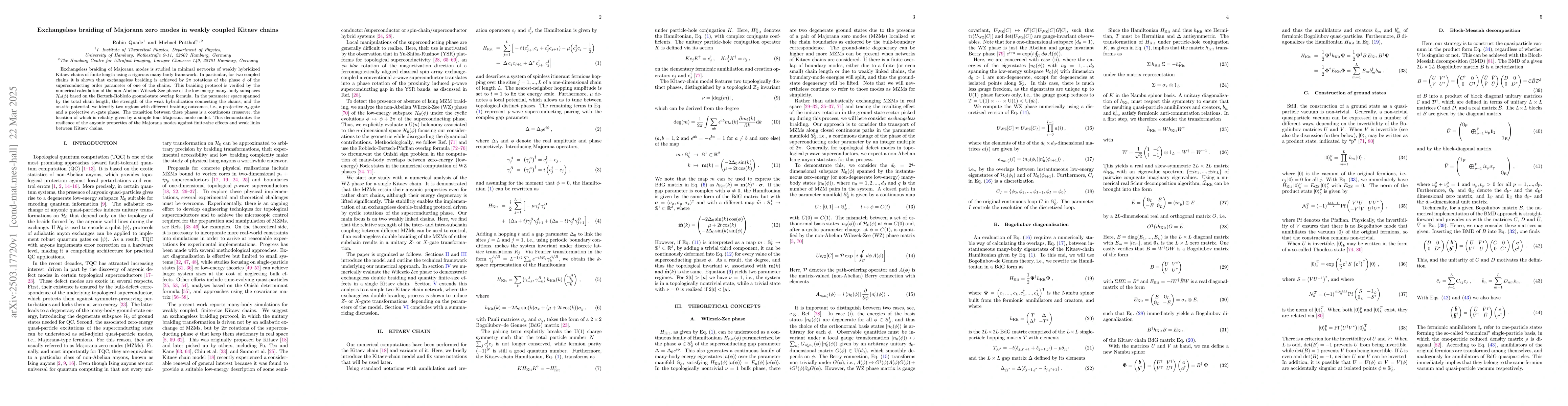 Thumbnail for Exchangeless braiding of Majorana zero modes in weakly coupled Kitaev
  chains