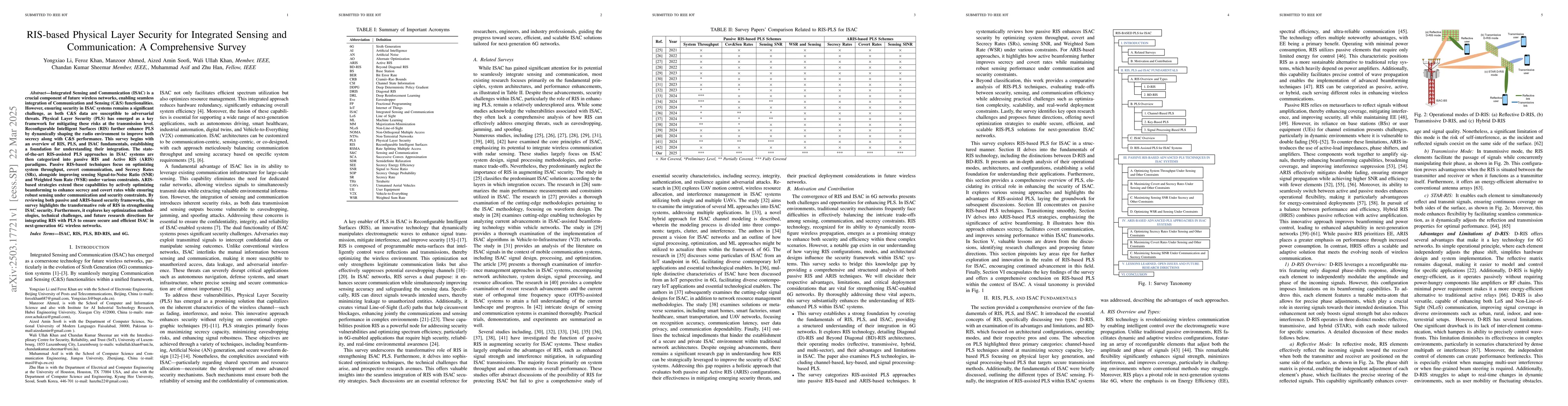 Thumbnail for RIS-based Physical Layer Security for Integrated Sensing and
  Communication: A Comprehensive Survey