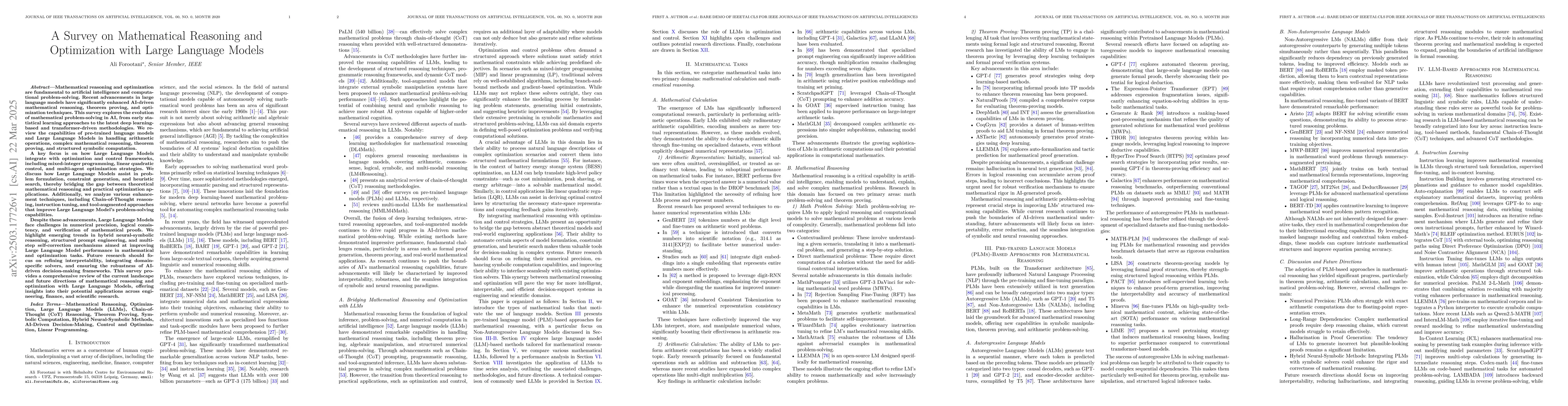 Thumbnail for A Survey on Mathematical Reasoning and Optimization with Large Language
  Models