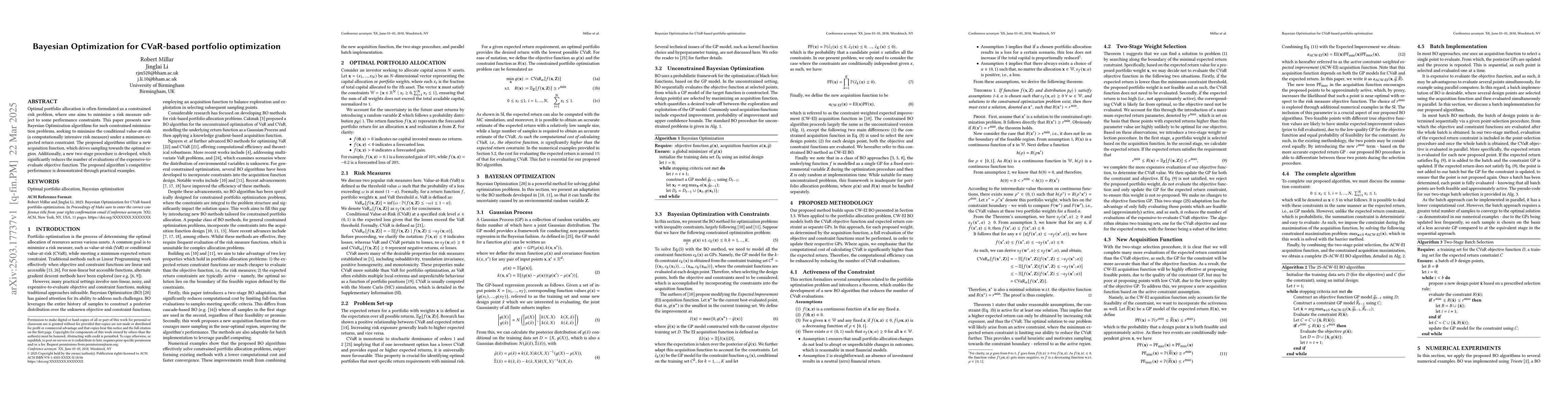 Thumbnail for Bayesian Optimization for CVaR-based portfolio optimization