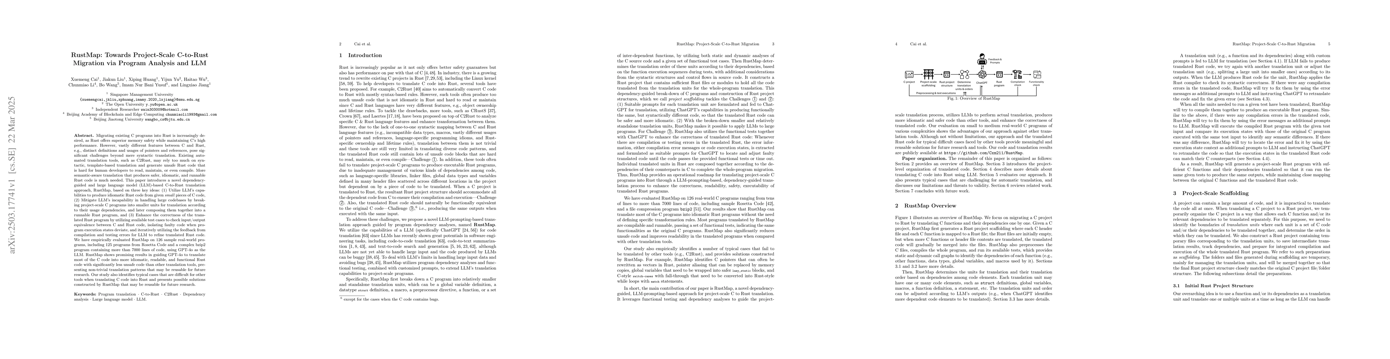 Thumbnail for RustMap: Towards Project-Scale C-to-Rust Migration via Program Analysis
  and LLM
