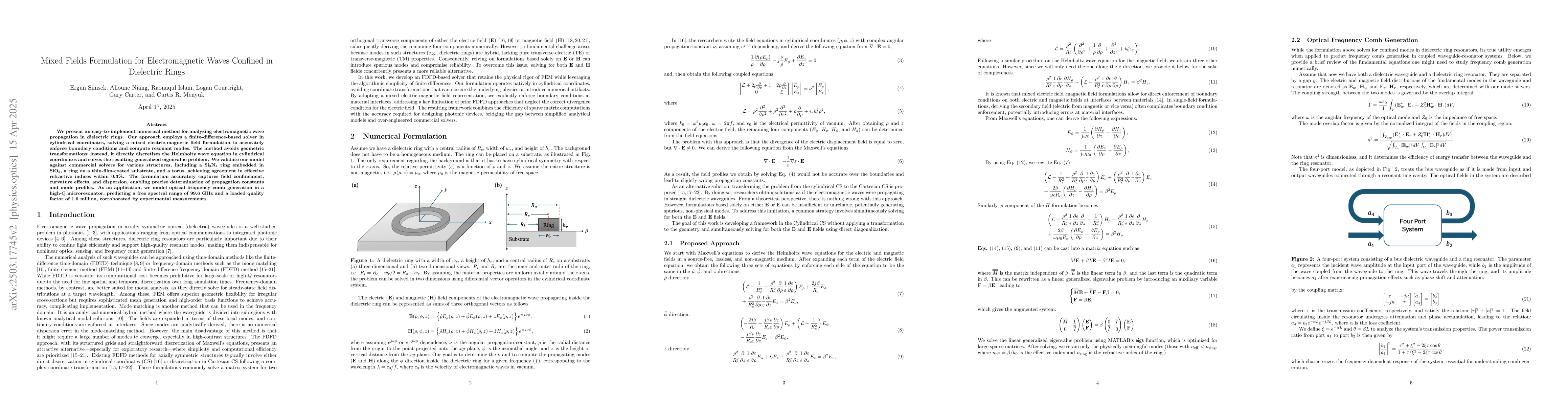 Thumbnail for Resonant Modes of Electromagnetic Waves Confined in Dielectric Rings:
  Formulation and Examples