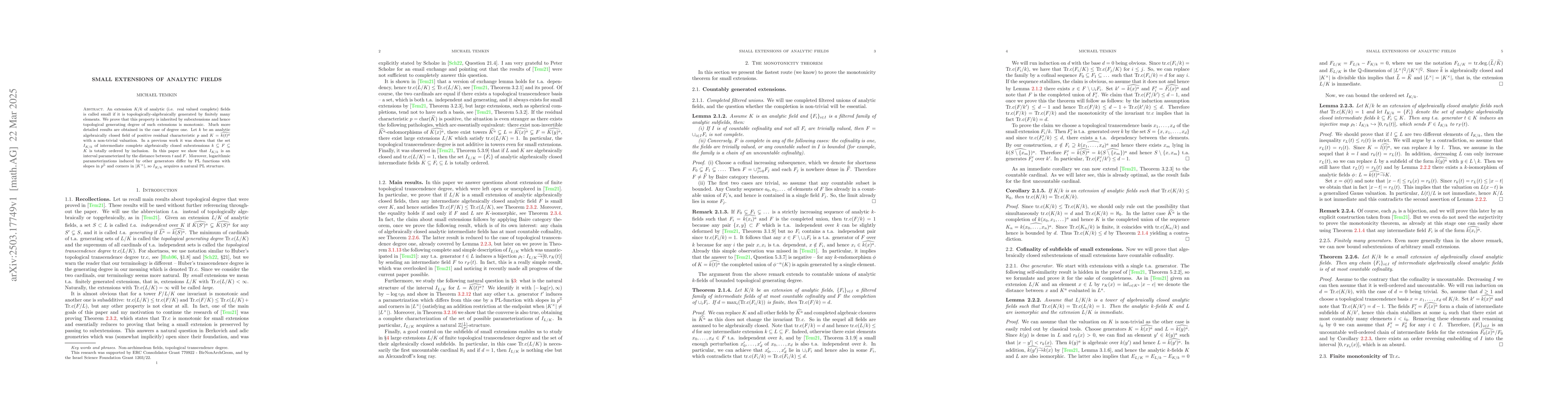 Thumbnail for Small extensions of analytic fields