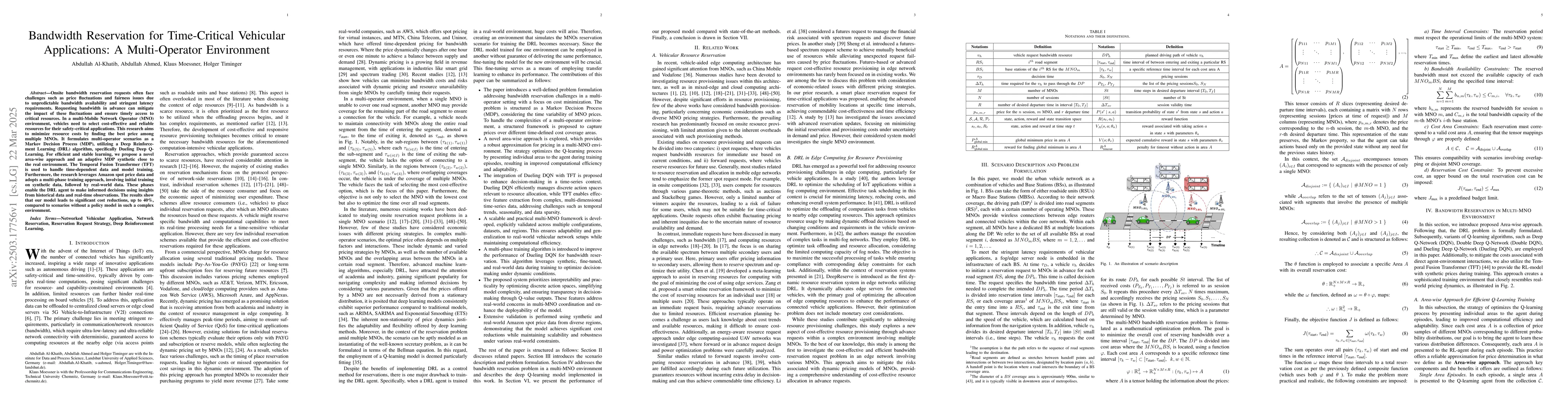 Thumbnail for Bandwidth Reservation for Time-Critical Vehicular Applications: A
  Multi-Operator Environment