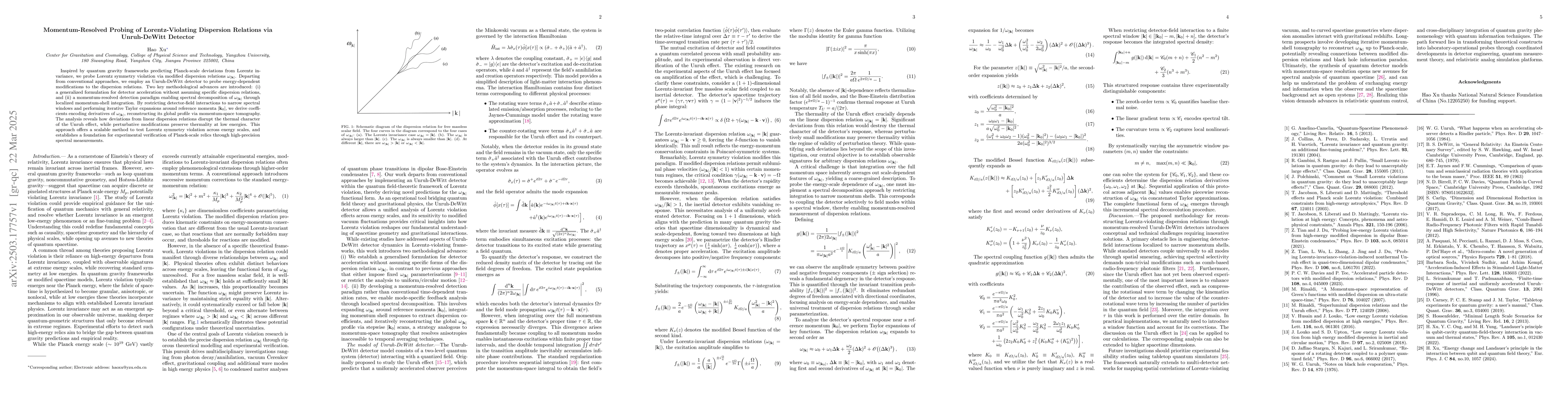 Thumbnail for Momentum-Resolved Probing of Lorentz-Violating Dispersion Relations via
  Unruh-DeWitt Detector