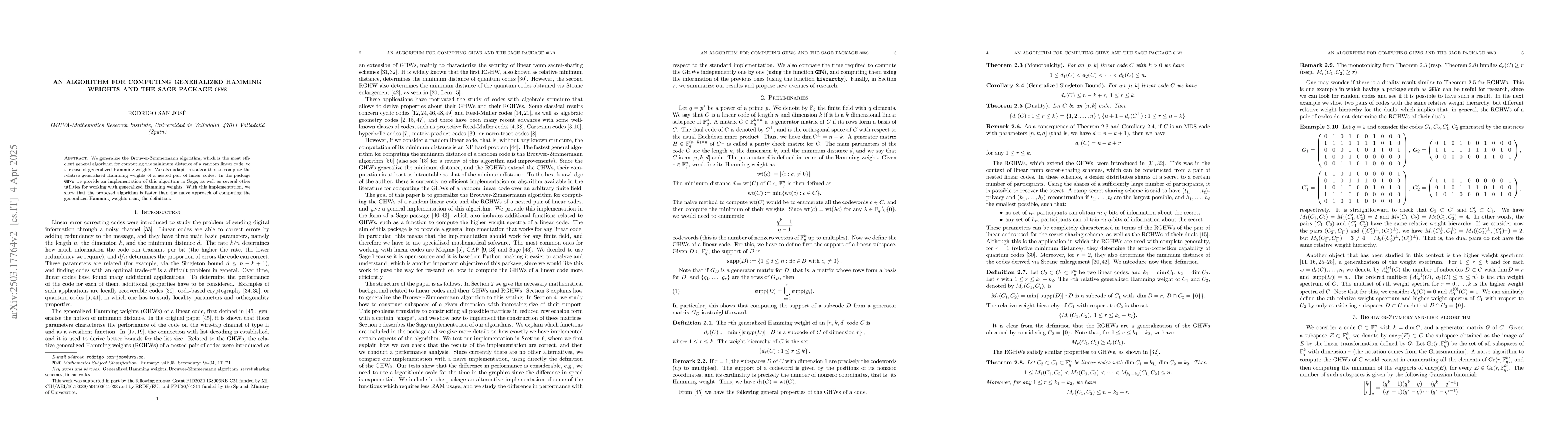 Thumbnail for An algorithm for computing generalized Hamming weights and the Sage
  package GHWs