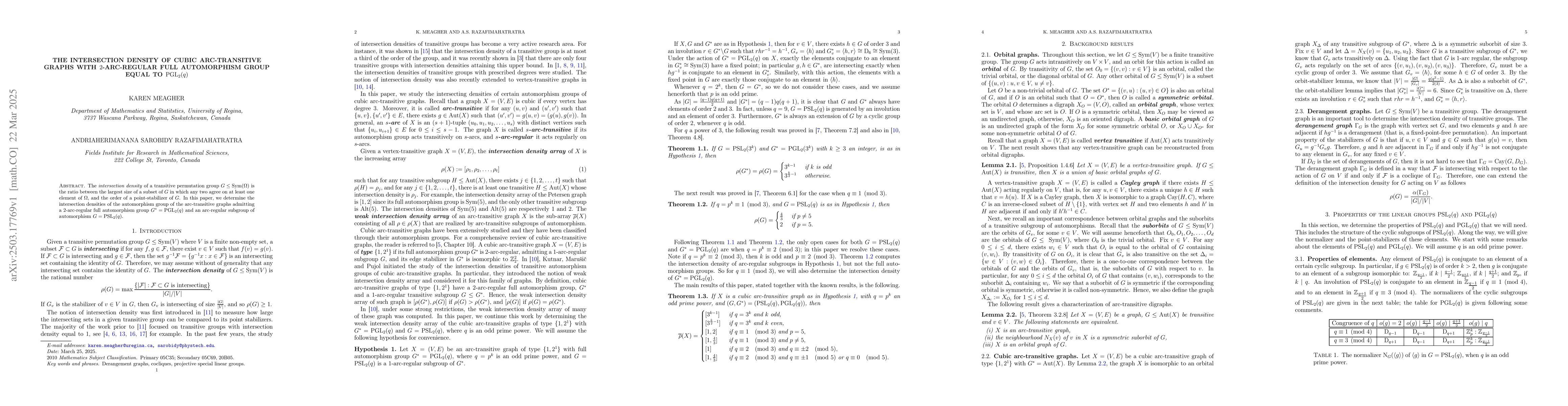 Thumbnail for The intersection density of cubic arc-transitive graphs with
  $2$-arc-regular full automorphism group equal to $\operatorname{PGL}_2(q)$