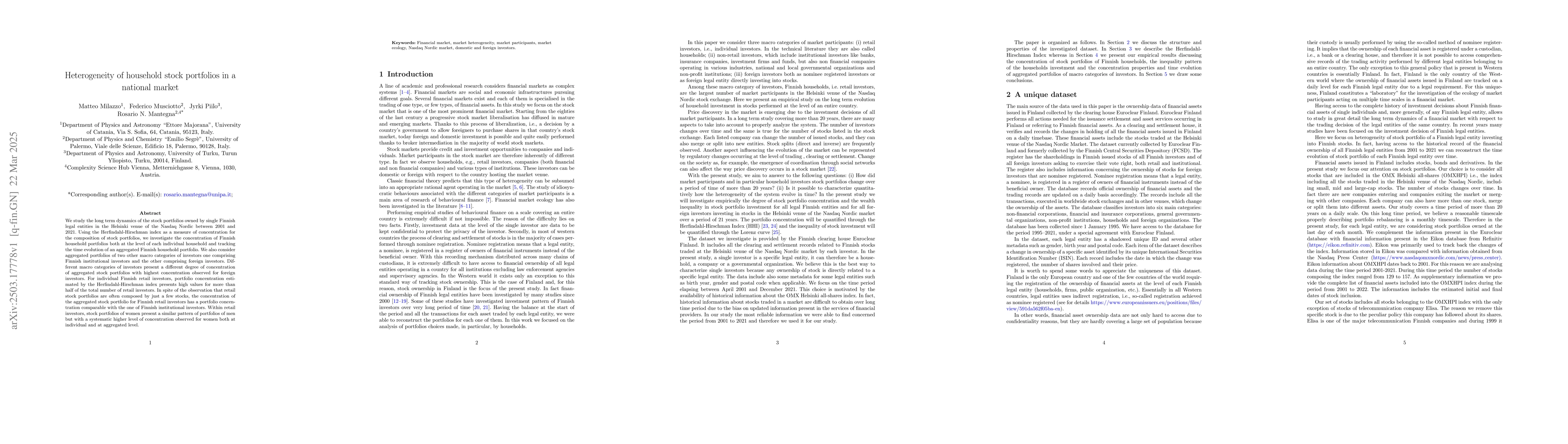 Thumbnail for Heterogeneity of household stock portfolios in a national market